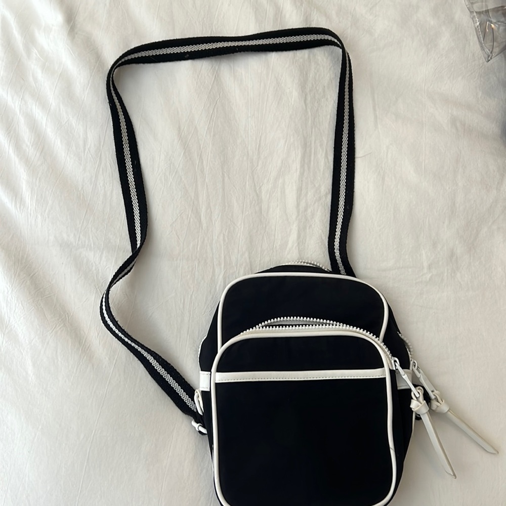 Target- Moschino, crossbody bag, black with white stitching